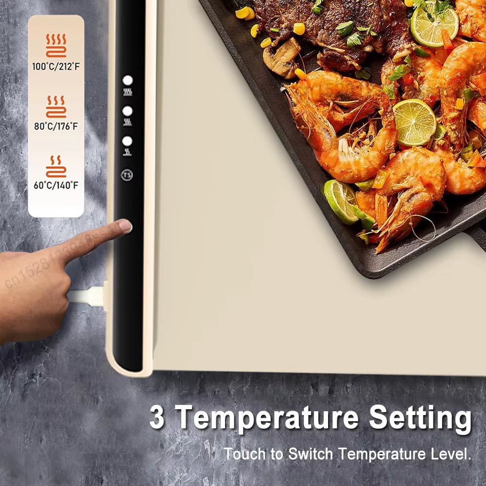 Electric Warming Tray Smart Food Warmer Mat Foldable Silicone Fast Heating Plate with 3 Tem Setting Electric Food Warming Tray