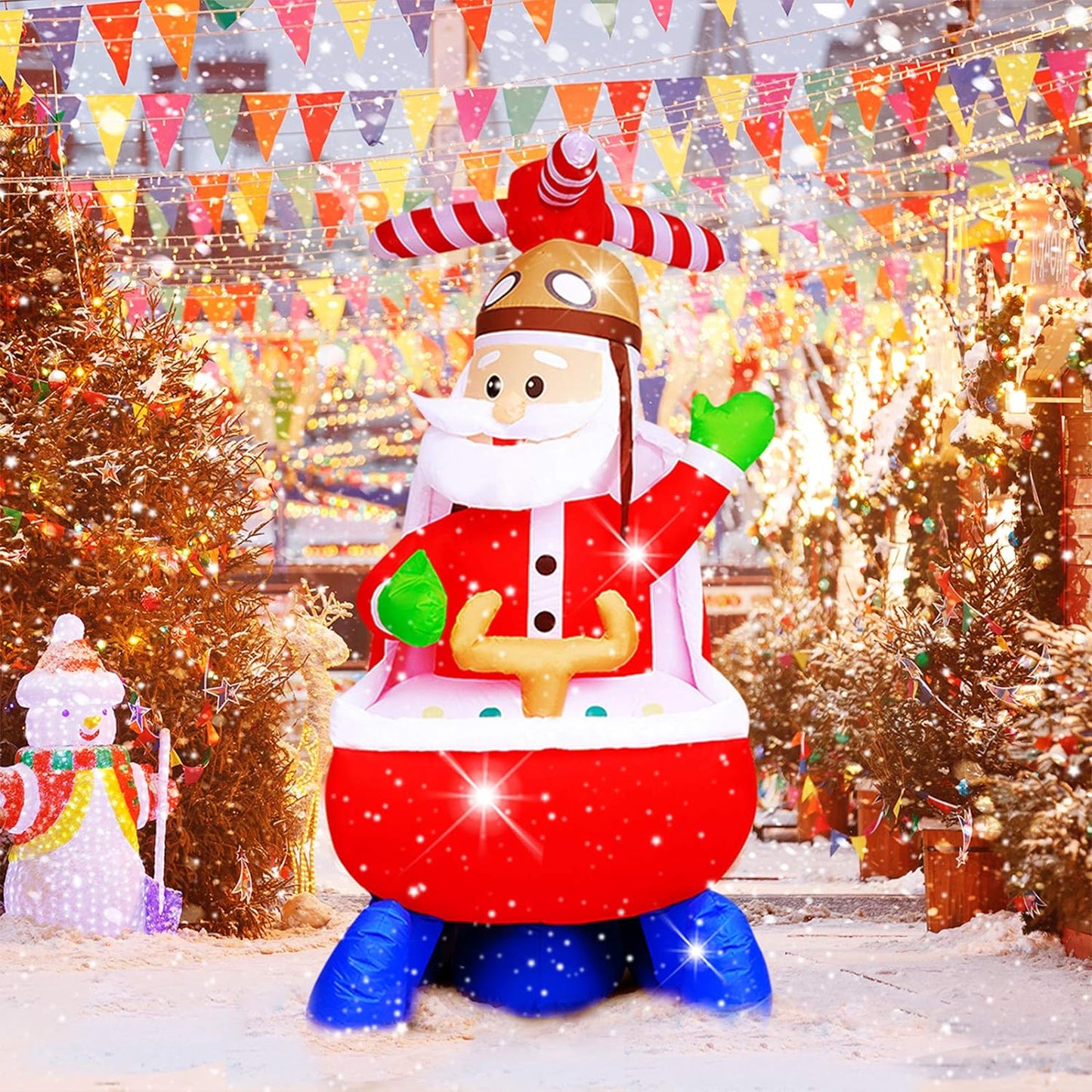 6Ft Christmas Inflatable Decorations Claus Blow up Built-In LED Outdoor Indoor Yard Lighted for Holiday Season, Quick Air Blown, 6 Feet High, Santa W/Helicopter