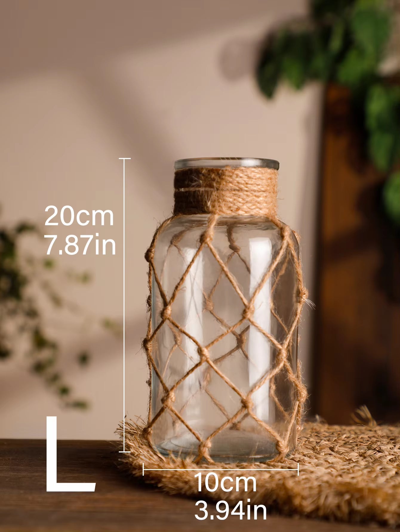 Rustic Hanging Glass Vase Rope Net Dry Flower Glass Vase with Art Hemp Rope Home Transparent Living Room Decor Table Decoration