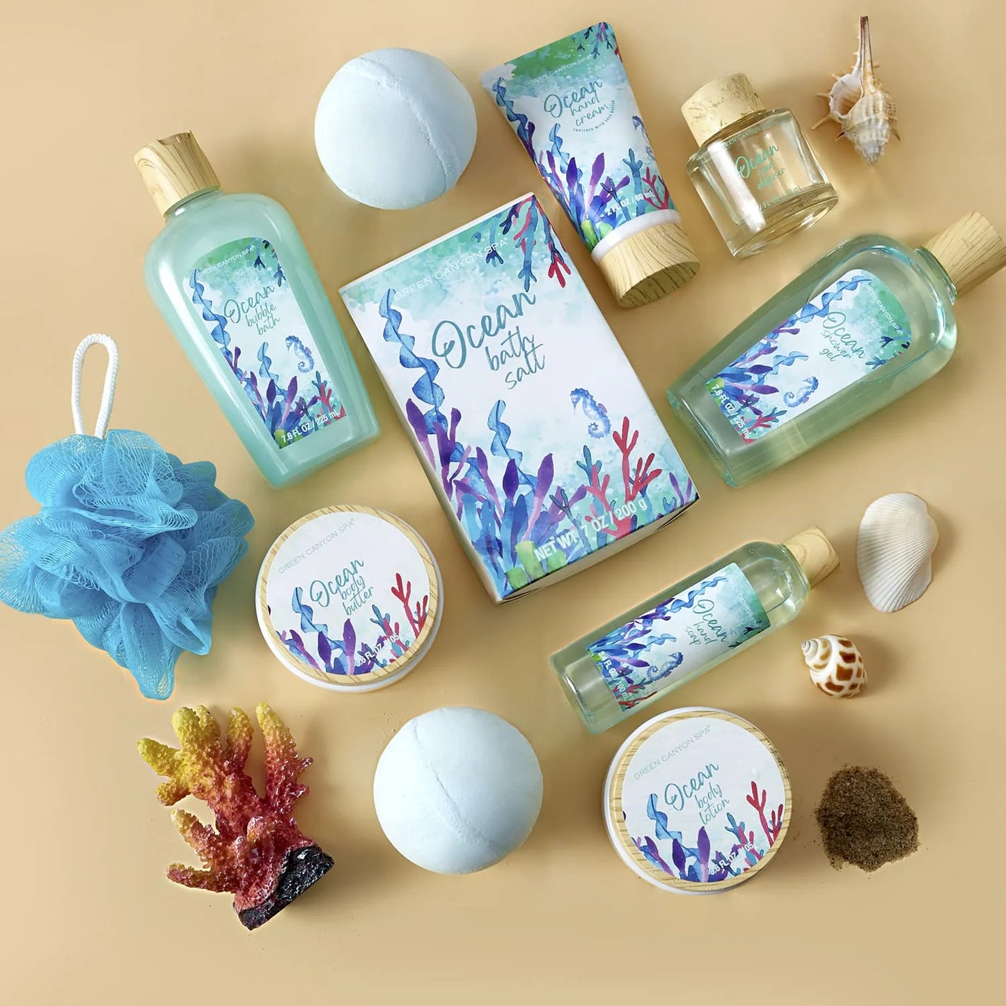 Bath Gift Baskets for Women - 12 Pcs Ocean Spa Gift Sets, Luxury Holiday Birthday Gifts for Her