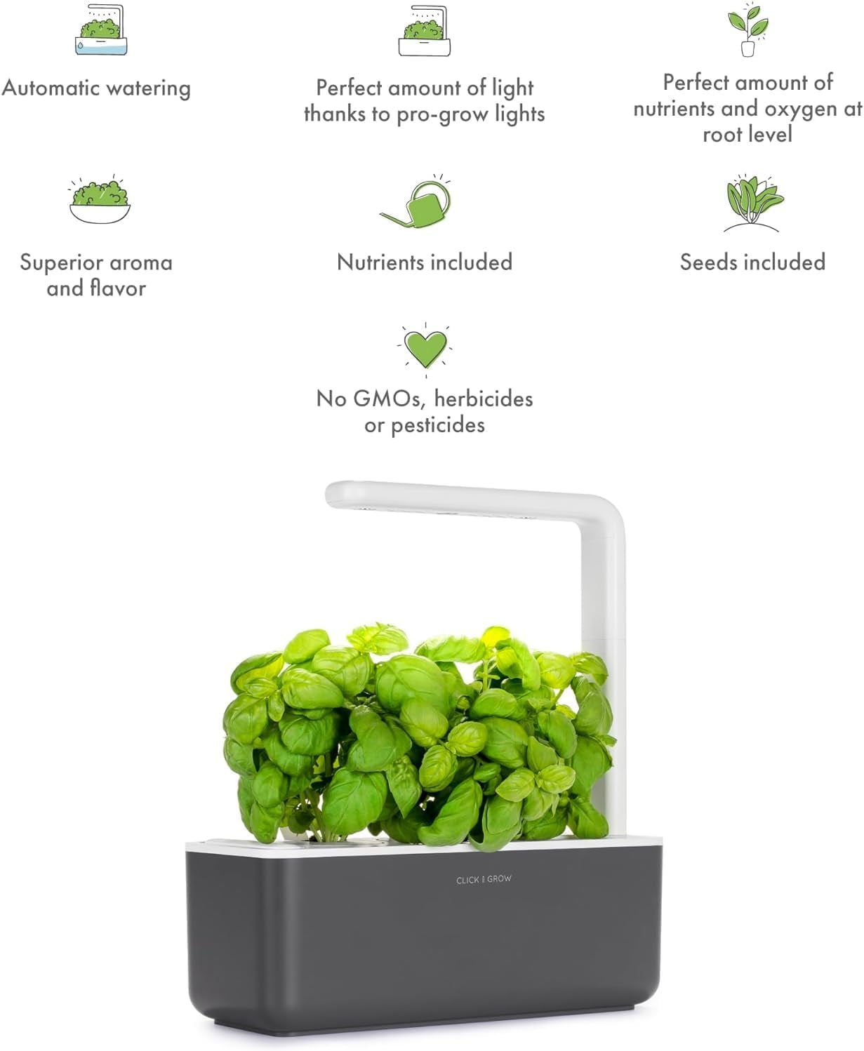 Indoor Herb Garden Kit with Grow Light | Smart Garden for Home Kitchen Windowsill | Easier than Hydroponics Growing System | Vegetable Gardening Starter (3 Basil Pods Included), Grey