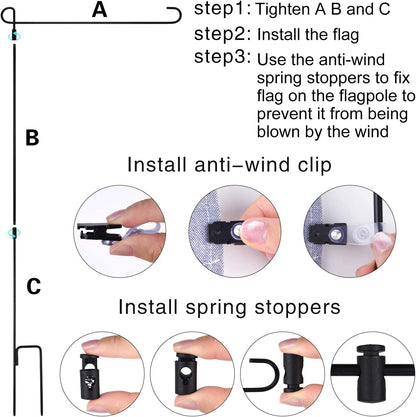 3 Pack Garden Flag Poles Metal Garden Flag Holder with Garden Flag Stopper and Anti-Wind Clip for Outdoor Decorative Flag Garden Lawn Yard Flag