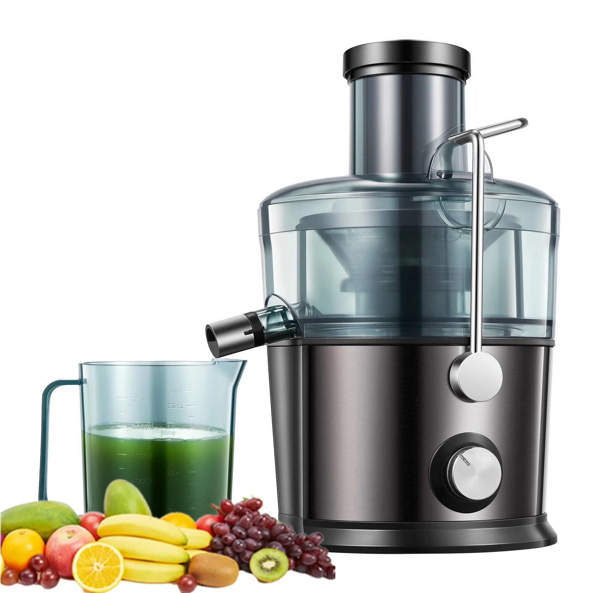 Juicer Machines , Max Power 1200W Centrifugal Juicer Extractor with 3-Inch Wide Feed Chute & Anti-Drip for Fruit and Vegetable, 2-Speed Setting, Easy to Clean with Brush, Stainless Steel, 800W