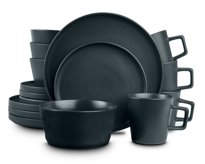 Celina 16-Piece Dinnerware Set Stoneware, Black Matte