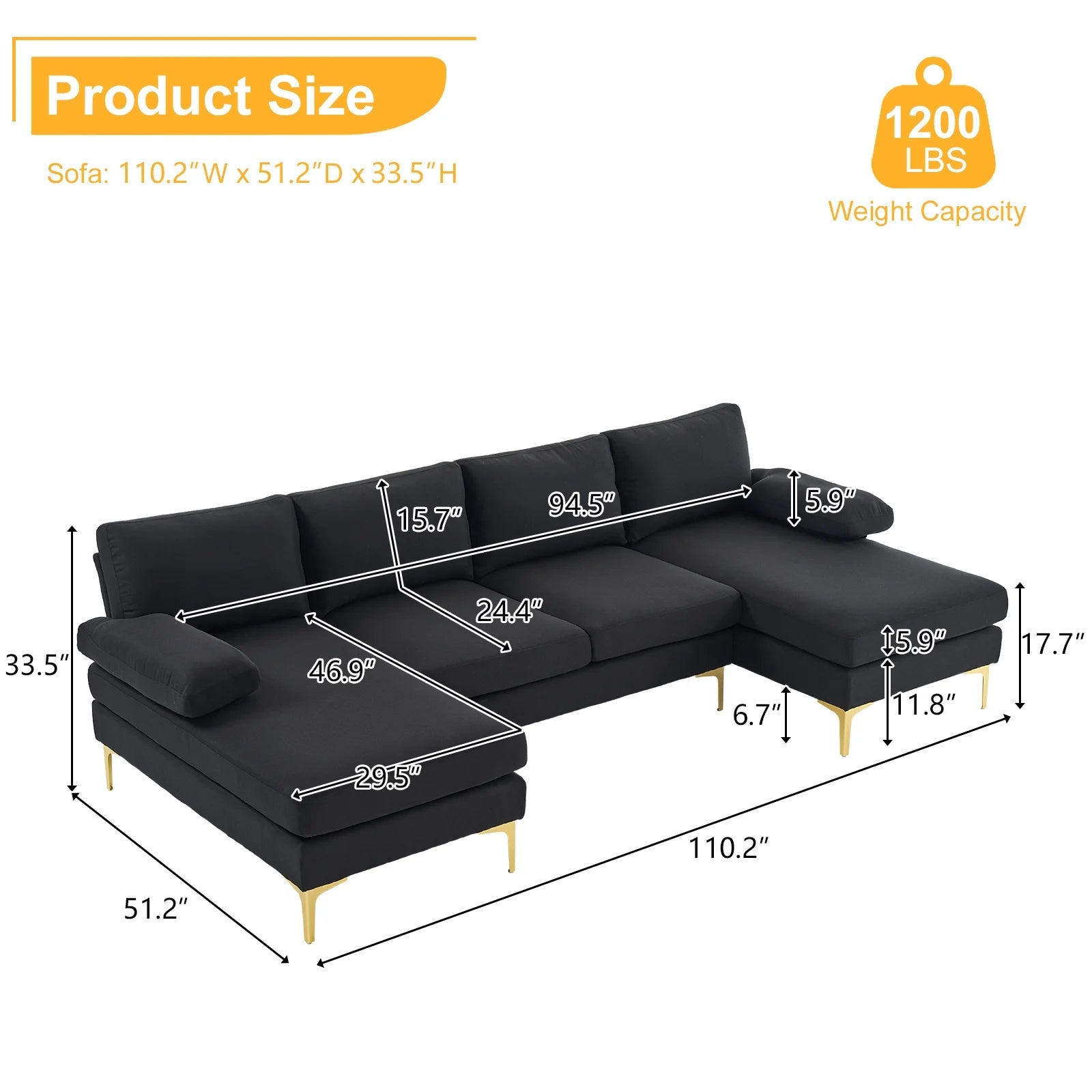 Sectional Sofa, U-Shape Convertible Couch Set with Soft Linen Fabric, Lounge Sleeper with Chaise for Living Room 4 Seat Dark Gray