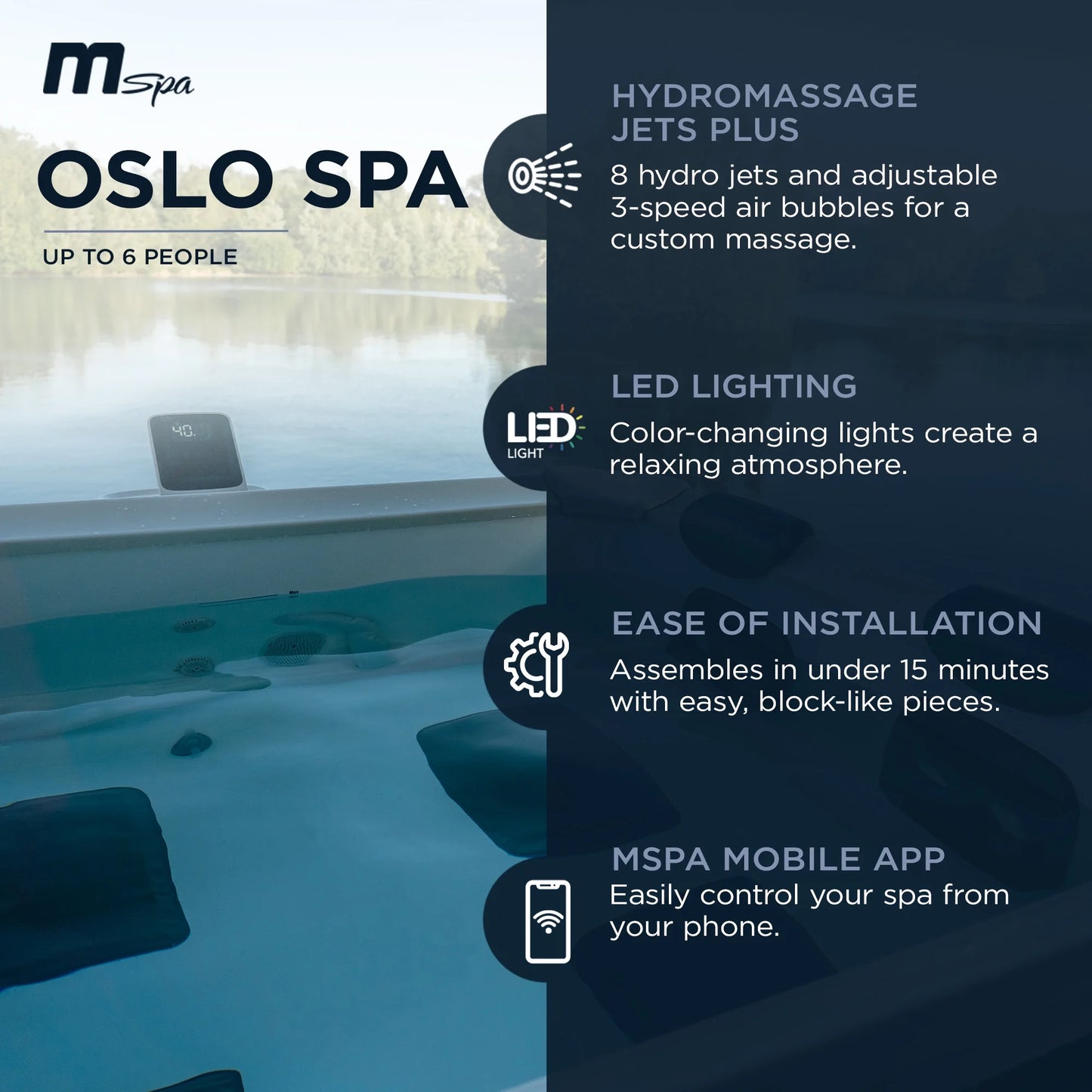 Oslo 6 Person Squared Hot Tub with Hydro Massage Jets plus & LED Strip