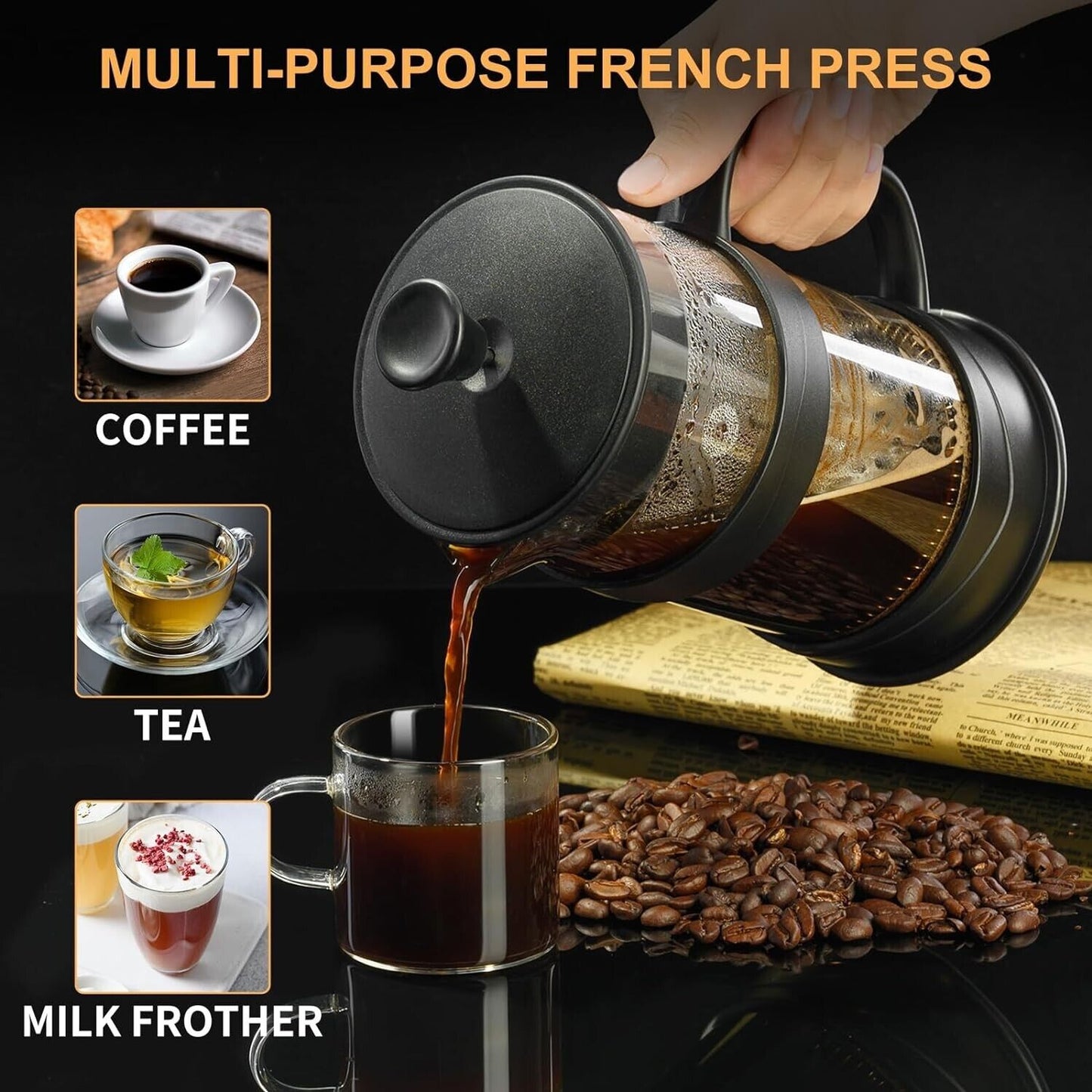 French Press Coffee Maker 34Oz Glass Portable Cold Brew Coffee Maker Tea Pot