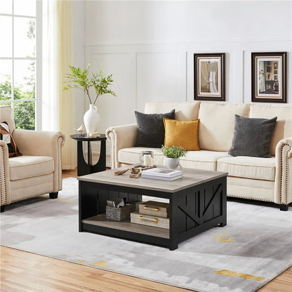 Modern Wooden Square Coffee Table with Storage Shelf for Living Room, Gray