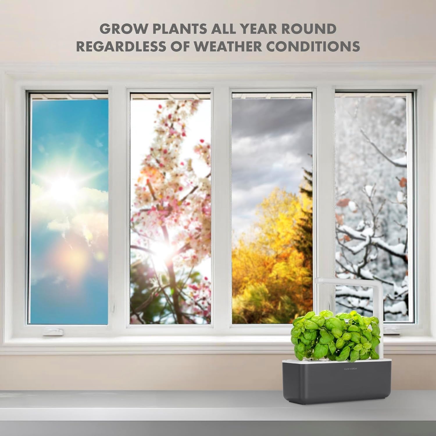 Indoor Herb Garden Kit with Grow Light | Smart Garden for Home Kitchen Windowsill | Easier than Hydroponics Growing System | Vegetable Gardening Starter (3 Basil Pods Included), Grey